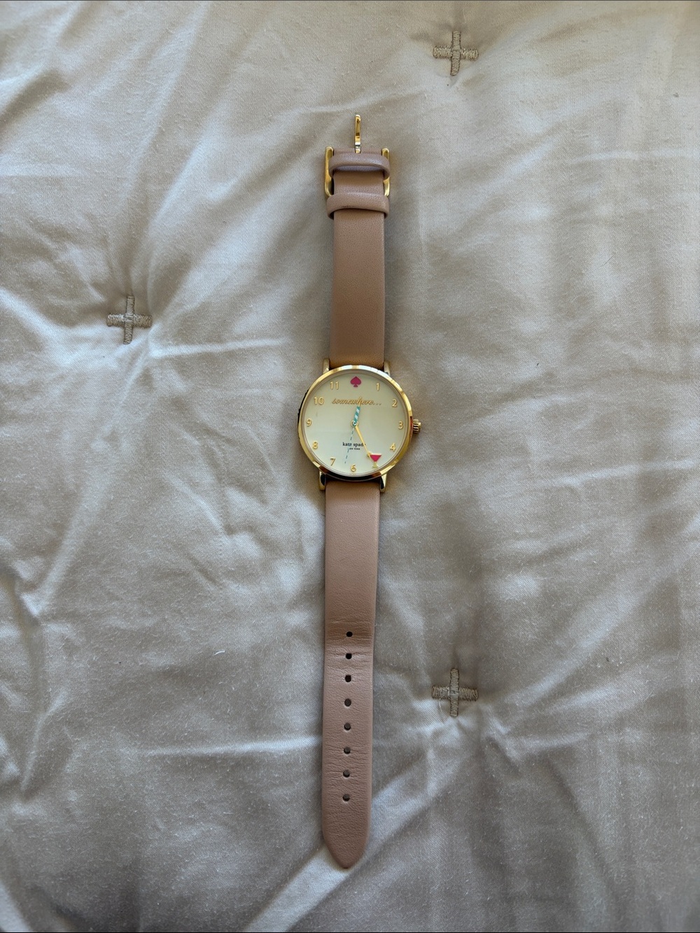 kate spade Blush Leather Strap Gold-Tone Women's Watch, It’s 5 o’clock somewhere